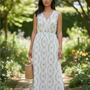 a new day White and Green Patterned Maxi Dress Embroidered